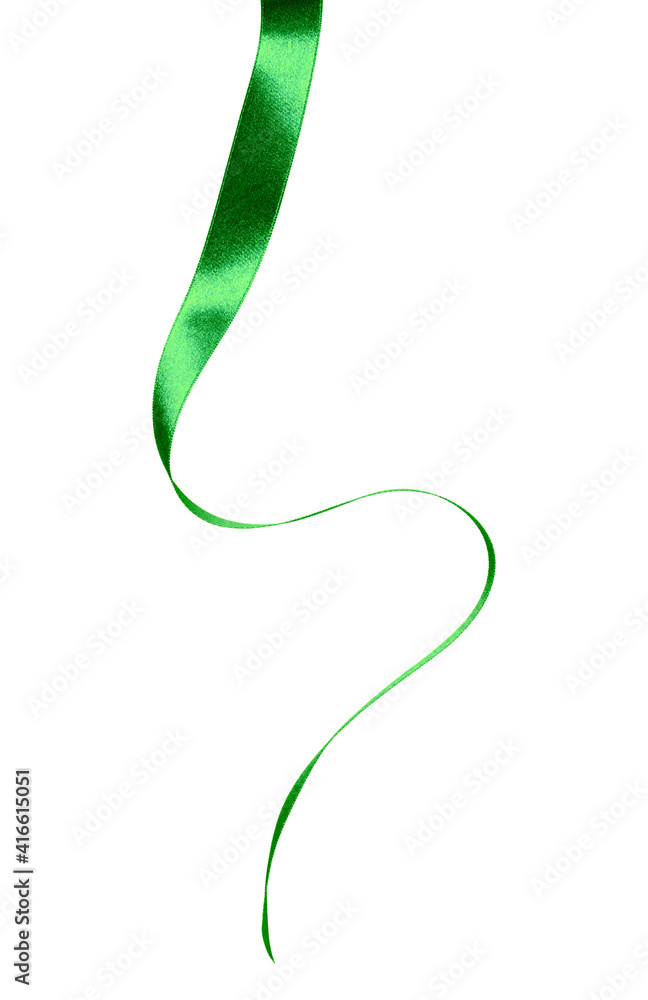 Shiny satin ribbon in green color isolated over white background .Ribbon image for decoration design.. Shiny satin ribbon in green color isolated over white background .Ribbon image for decoration design..