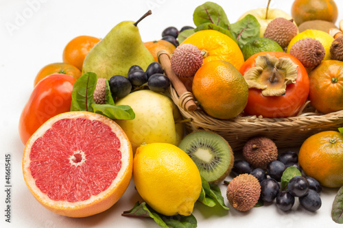Fototapeta Naklejka Na Ścianę i Meble -  Set of varied, multicolored exotic fruits.