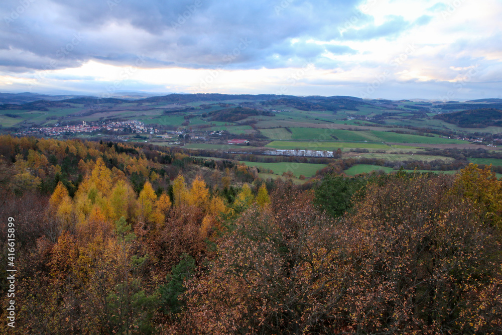 The scenic view over the countriside in southern Bohemia (czech Republic) during the late autumn. 