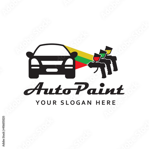 abstract emblem of spray gun car painting isolated on white background