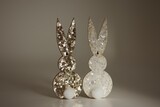 gold/white  shinny bunny - gold touch