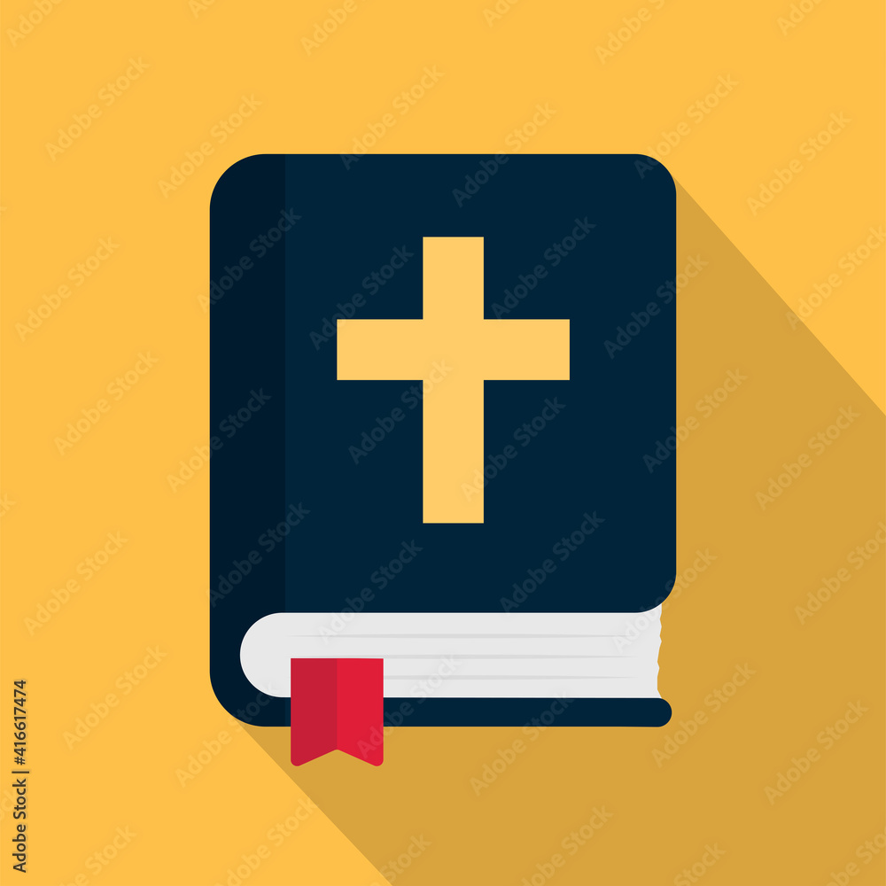 Fototapeta premium Christian bible book icon vector. Bible symbol in flat style. Holy book with religion cross. Isolated vector illustration.