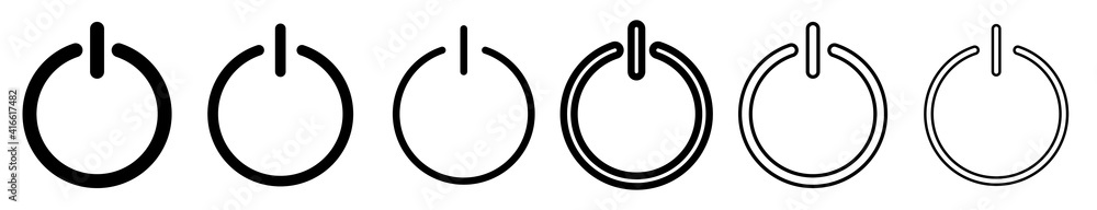 Set of power buttons. On and off simple icon. Start symbol isolated on white background. Vector illustration.