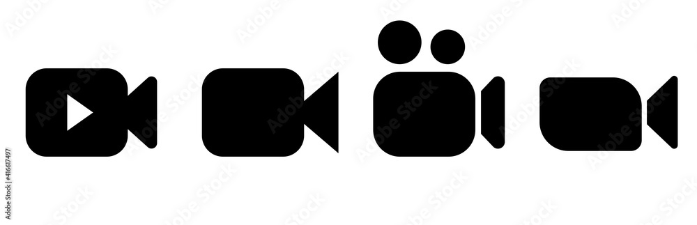 Video camera icons set. Camera icon in flat style. Movie, cinema sign isolated on white background. Vector illustration. Video camera icons set. Camera icon in flat style. Movie, cinema sign isolated on white background. Vector illustration.