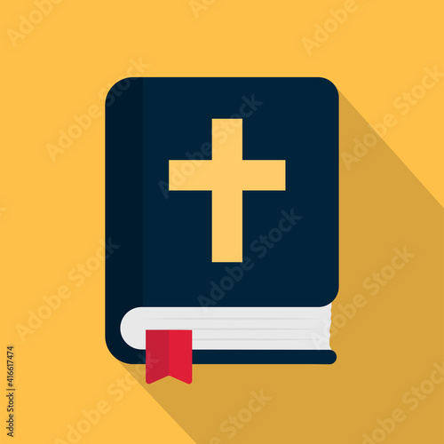 Christian bible book icon vector. Bible symbol in flat style. Holy book with religion cross. Isolated vector illustration.
