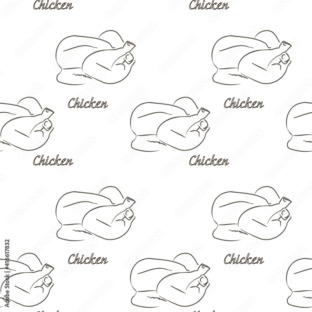 seamless pattern with chicken. print for kitchen, towels. cooked chicken. Print for fabrics, dishes, tablecloths. packaging design with ready-to-eat kiritsa. vector eps 10