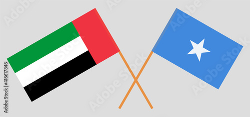 Crossed flags of the United Arab Emirates and Somalia. Official colors. Correct proportion