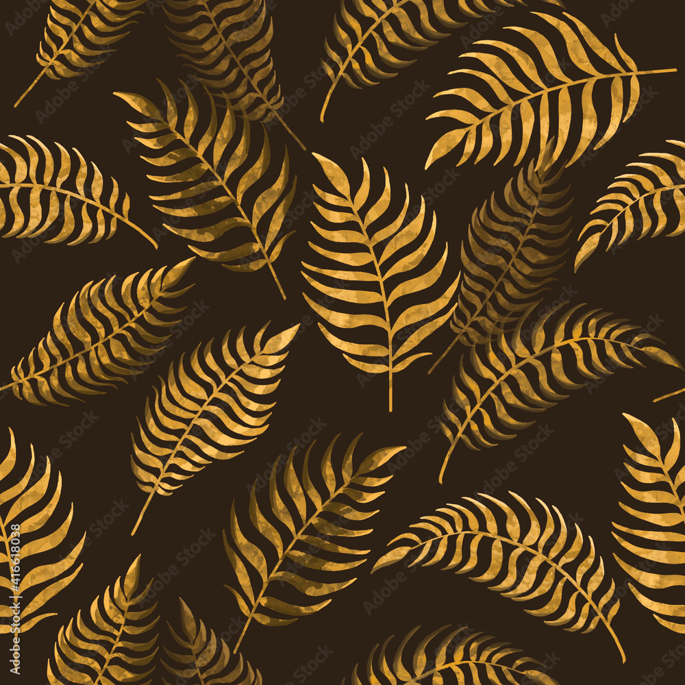 Seamless pattern with, large golden leaves on a dark background Seamless pattern with, large golden leaves on a dark background
