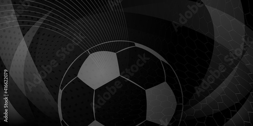 Football or soccer background with big ball in black colors