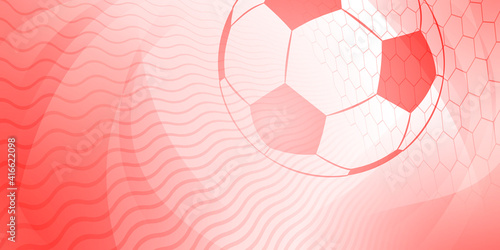 Football or soccer background with big ball in red colors