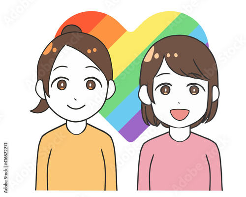 同性愛カップル　レズビアン　虹色ハート