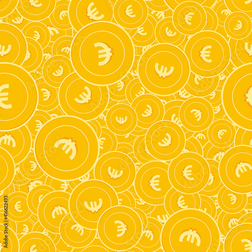 European Union Euro coins seamless pattern. Wondrous scattered EUR coins. Big win or success concept