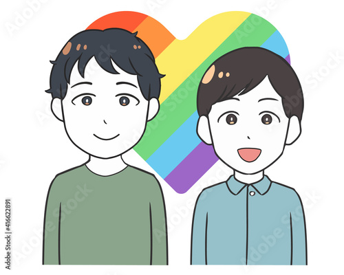 同性愛カップル　ゲイ　虹色ハート