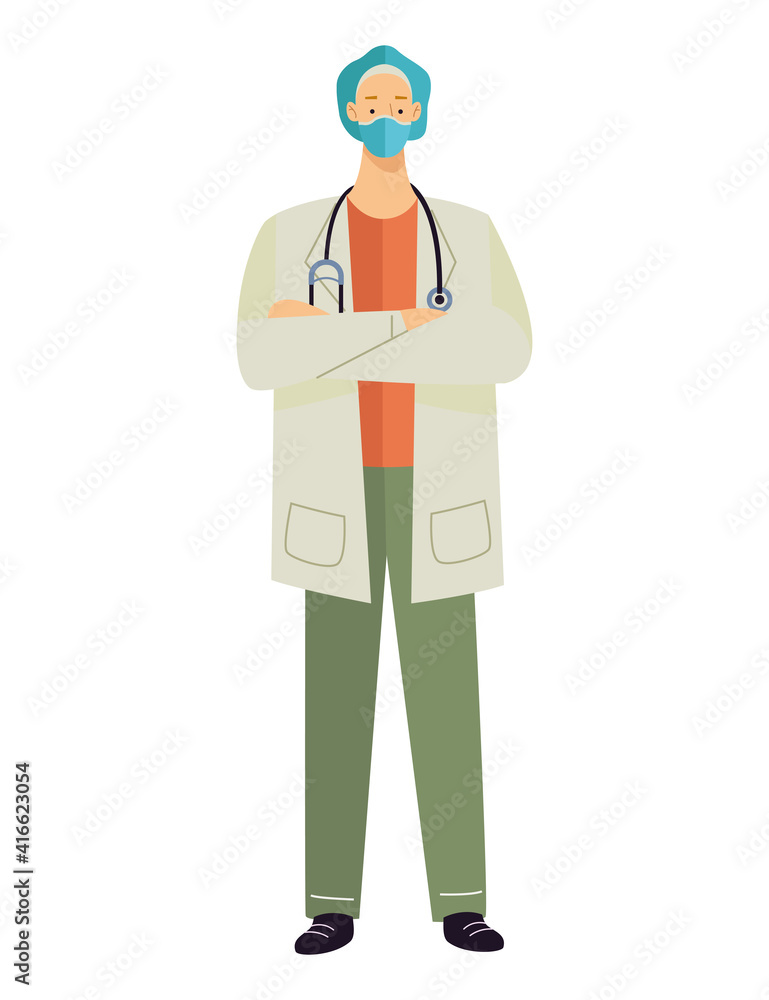 male doctor wearing medical mask and hat with stethoscope male doctor wearing medical mask and hat with stethoscope