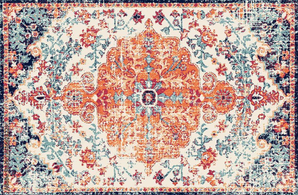 Carpet bathmat and Rug Boho Style ethnic design pattern with distressed texture and effect
 - obrazy, fototapety, plakaty 