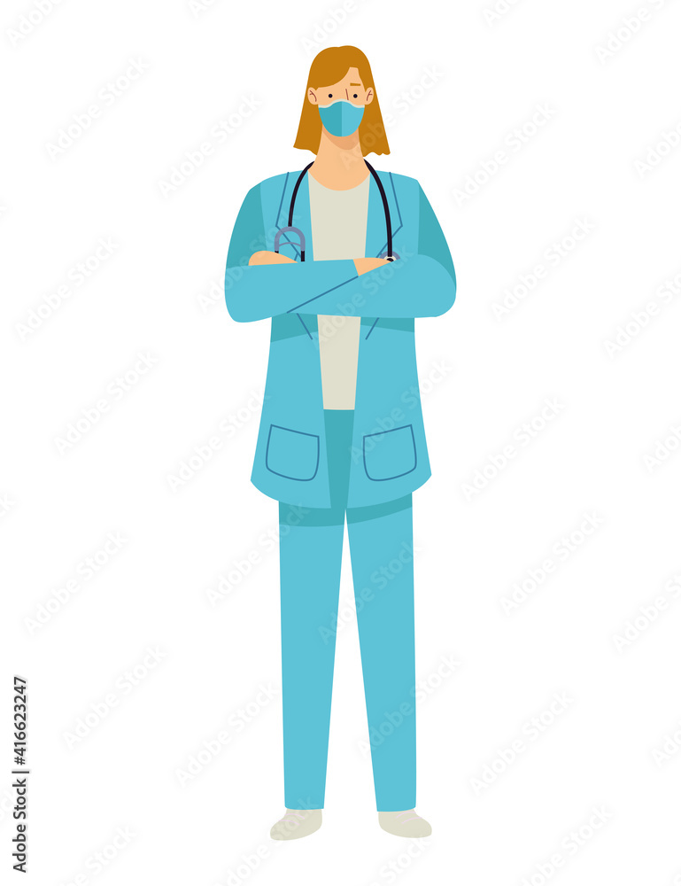 sugeon female doctor wearing medical mask and stethoscope