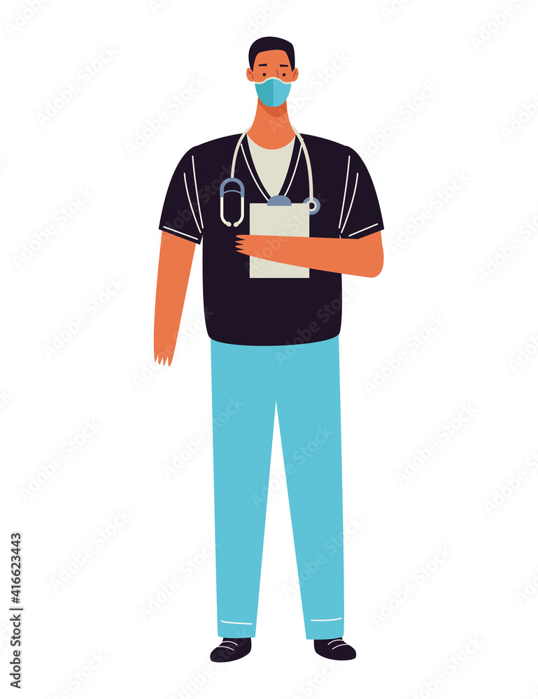 male doctor wearing medical mask and order document