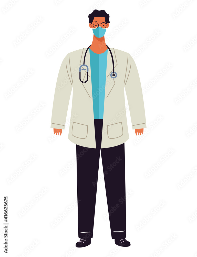male doctor wearing medical mask and stethoscope character