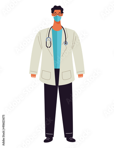 male doctor wearing medical mask and stethoscope character