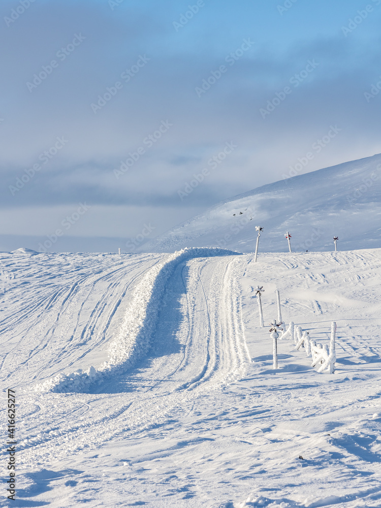 Snow mobile trails in the swedish mountains.