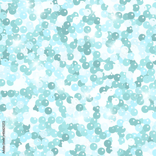 Glitter seamless texture. Admirable mint particles. Endless pattern made of sparkling spangles. Note