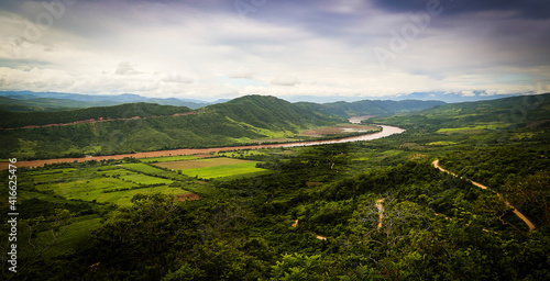 Huallaga River as seen from above, as the crow flies, with drone.