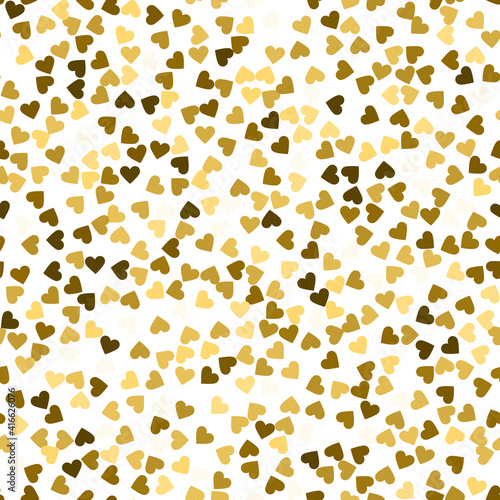 Glitter seamless texture. Actual gold particles. Endless pattern made of sparkling hearts. Lovely ab