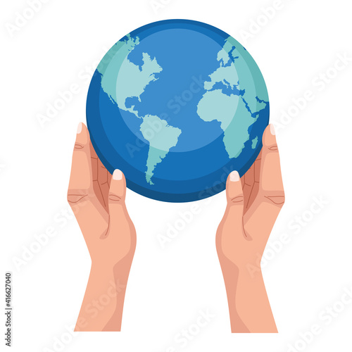 hands lifting world planet earth isolated icon