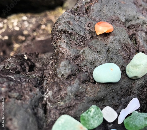 Sea glass found along the shores in Moroni Island