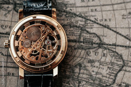 Εκτύπωση καμβά Mechanism, clockwork of a watch with jewels, close-up