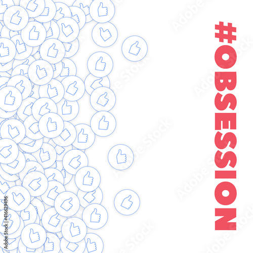 Social media icons. Social media obsession concept. Falling scattered thumbs up. Scatter left gradie