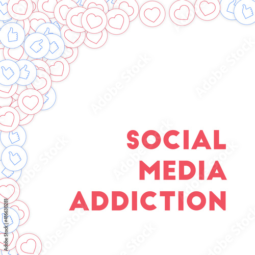 Social media icons. Social media addiction concept. Falling scattered thumbs up hearts. Fascinating