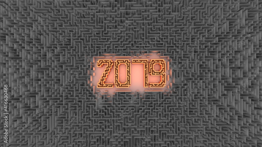 Φωτογραφία 3D illustration of number 2079 in a center of a maze