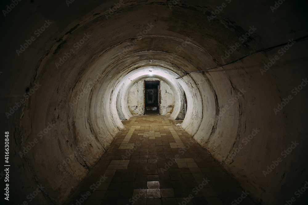 Dark abandoned Soviet bunker, echo of Cold War