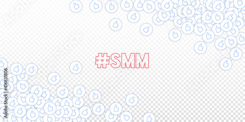 Social media icons. Social media marketing concept. Falling scattered thumbs up. Wide corners elemen