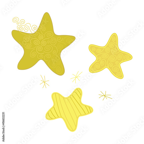 Decorative, stylized stars of yellow color with an ornament. Good night and sweet dreams vector design elements. For card, sticker, poster, print, pajamas, decor of sleeping room and furniture