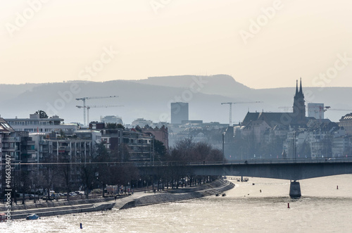 Canvas Print Unterer Rheinweg, Johanniter Brücke, Basel, Schweiz Biz, Skyline