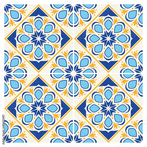 white and blue art italian style ceramic pattern background