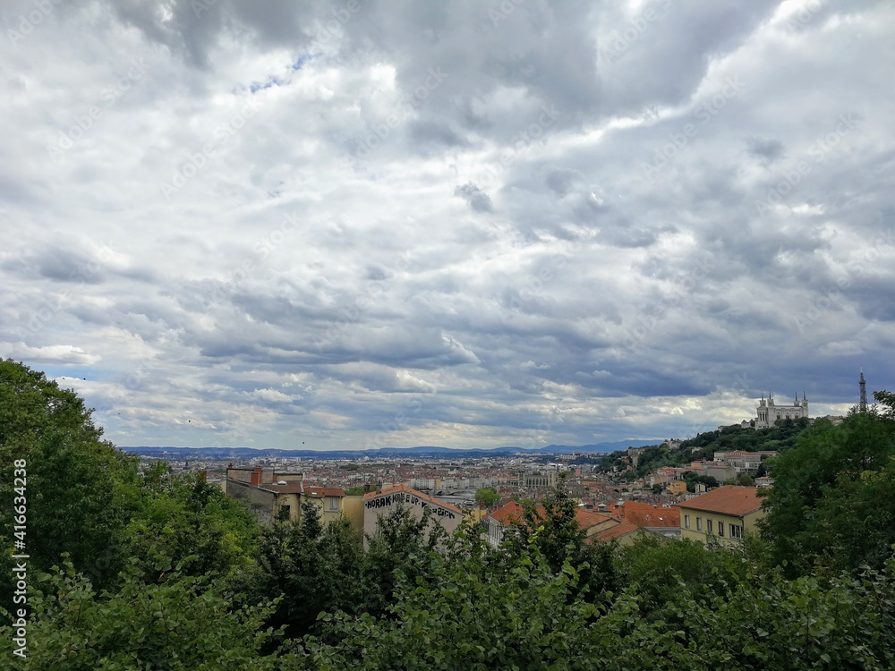 Overview of Lyon from the neighborhood of La CroiX Rousse, France - August 2018