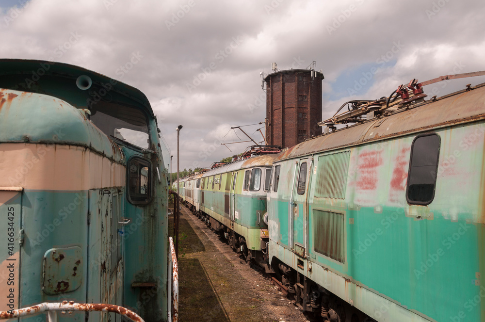 Fototapeta premium Abandoned train graveyard in Łódź, Poland