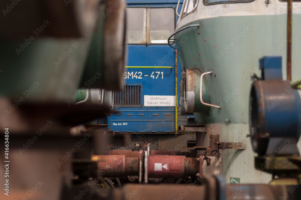 Fototapeta premium Abandoned train graveyard in Łódź, Poland