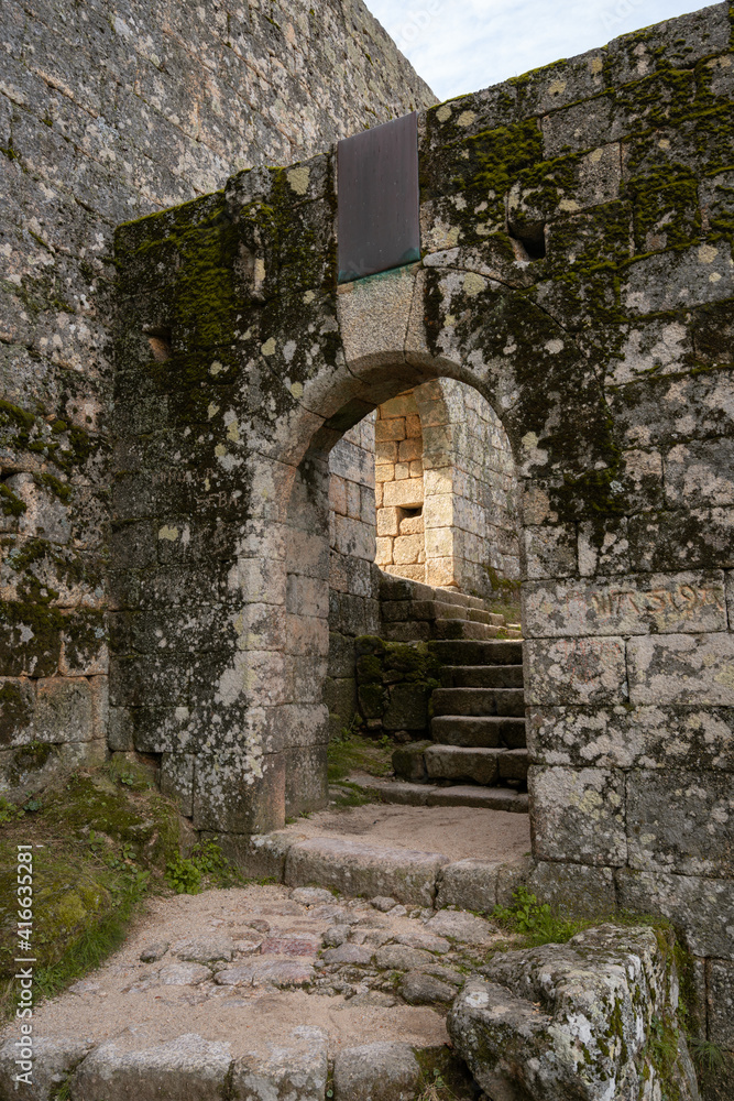 Monsanto historic village stone gate entrance to the castle, in Portugal