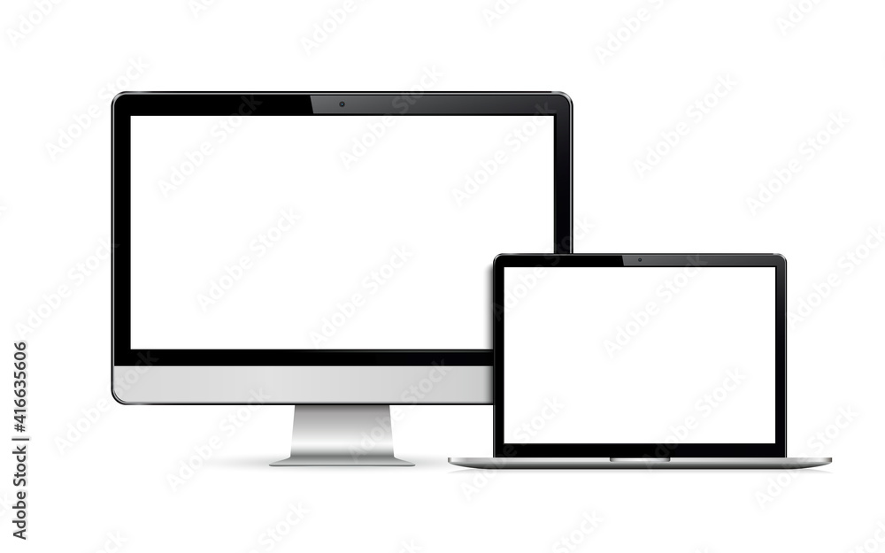 Realistic modern computer monitor and laptop Realistic modern computer monitor and laptop