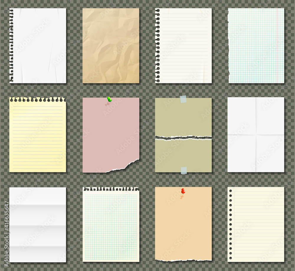 Realistic paper blank sheets set isolated on transparent background. Realistic paper blank sheets set isolated on transparent background.
