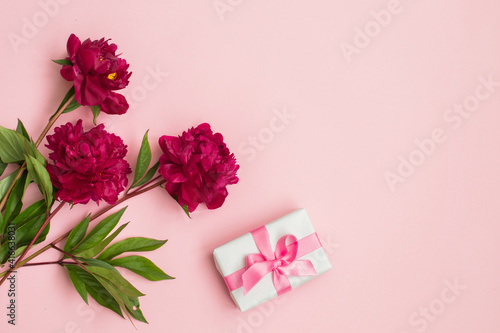 Peony flowers and Empty notebook for planning or wishing