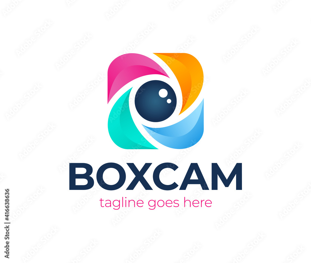 Color Square Camera Shutter Logo. Box Photo Camera Logotype Color Square Camera Shutter Logo. Box Photo Camera Logotype