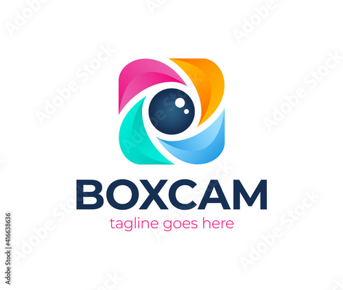 Color Square Camera Shutter Logo. Box Photo Camera Logotype