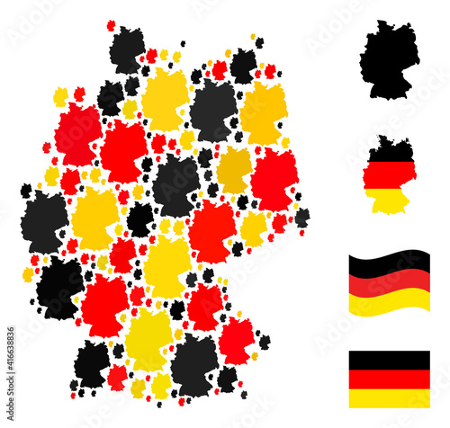 German state map mosaic in German flag official colors - red, yellow, black. Vector Germany map icons are scattered into mosaic German map composition.