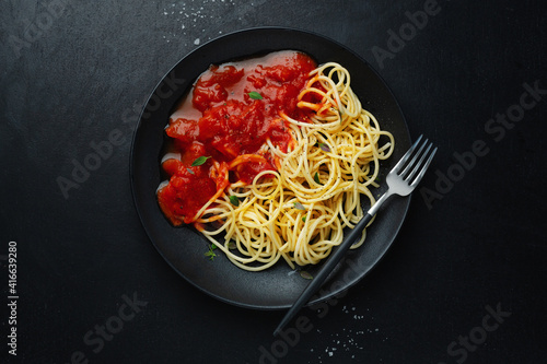 Pasta spaghetti with tomato sauce