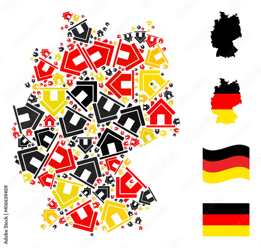 Fototapeta premium German map mosaic in German flag official colors - red, yellow, black. Vector home design elements are formed into conceptual German map illustration.